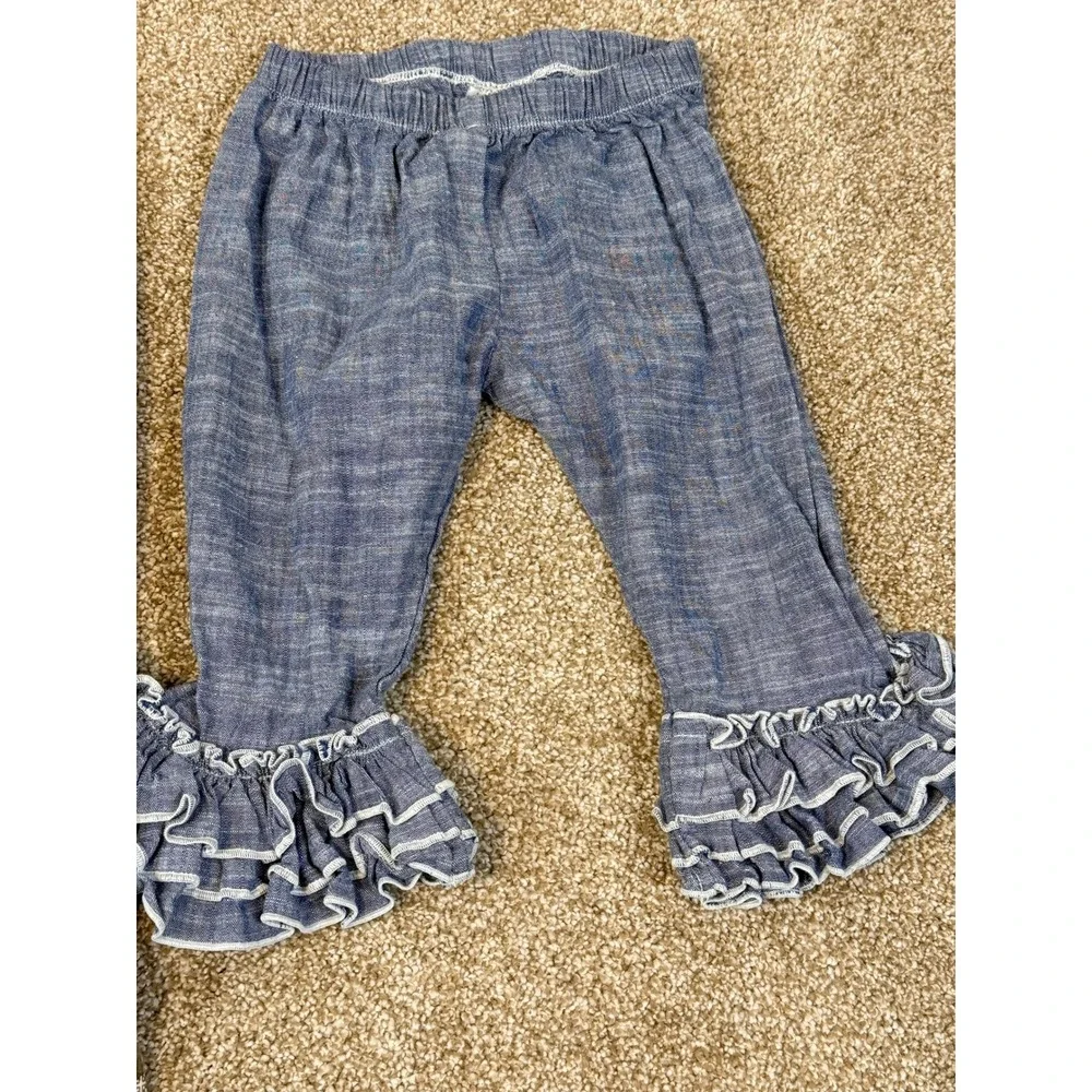 LOT Girls 3T Leggings Mustard Pie Ruched Cheeky Plum Ruffle Capris Olive Blue
